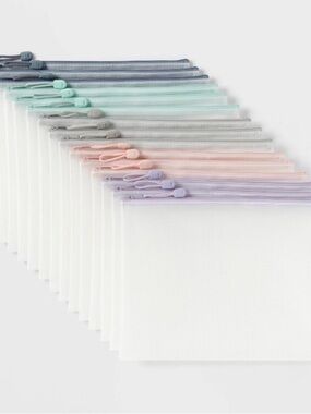 Mesh Zip Pouch Set with Pastel Zippers pack of 15